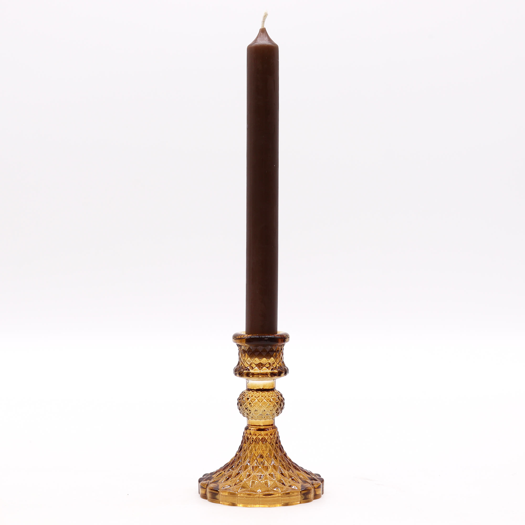 Vintage Dinner Candle Holder - Antique Amber